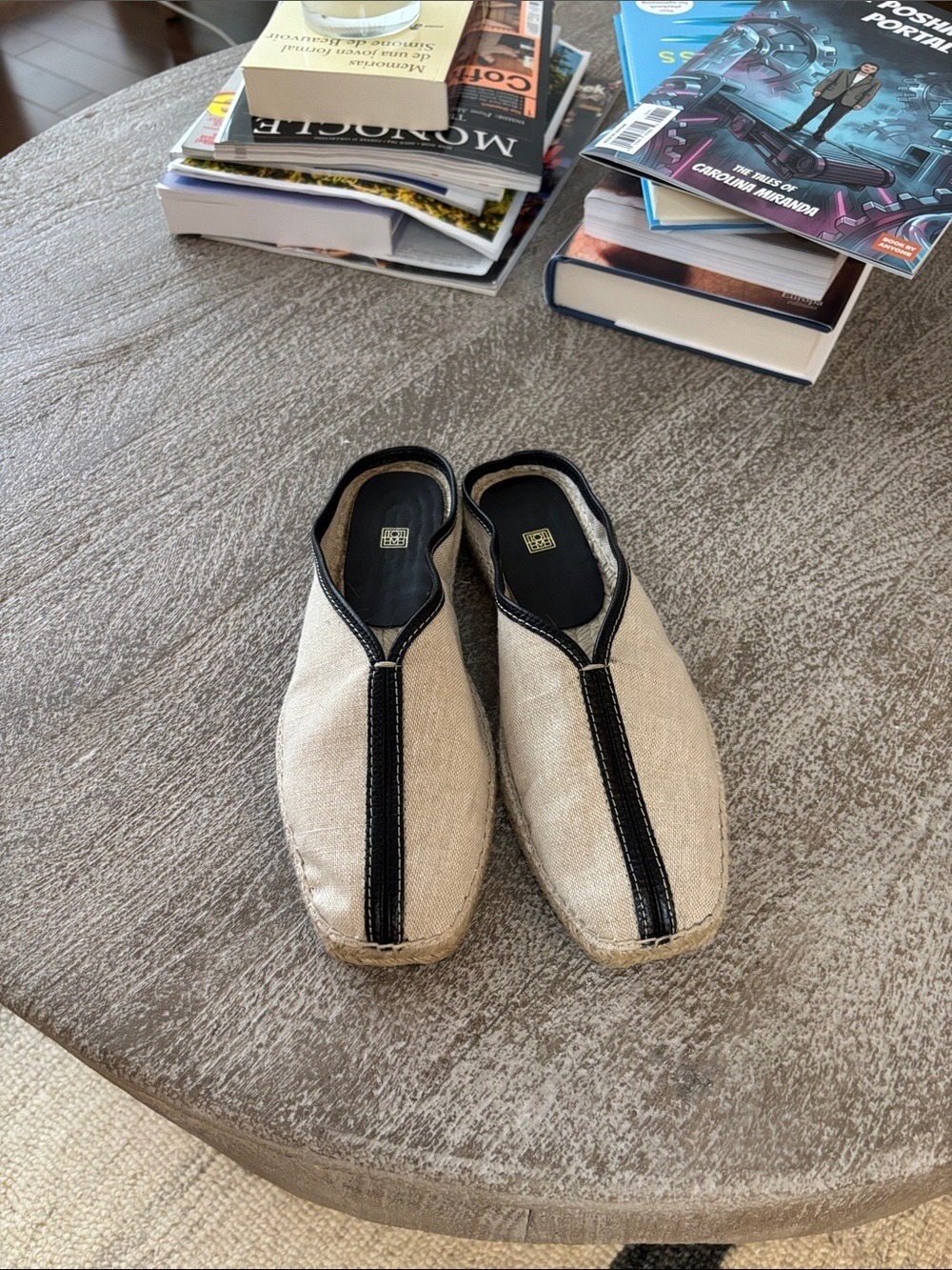 TOTEME Leather-Trimmed Canvas Espadrille Mules Size 35 - Picture 2 of 5